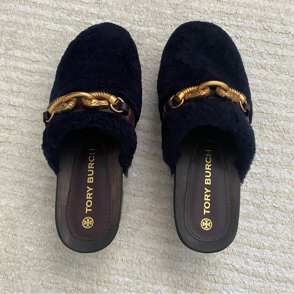NWT Tory Burch Jessa Shearling Clogs perfect navy - Picture 6 of 14